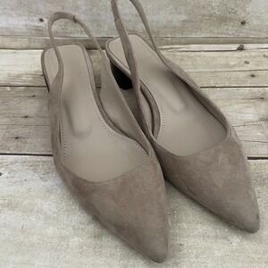 Theory Block Heel Slingback Suede Clay Beige Size 4.5 35